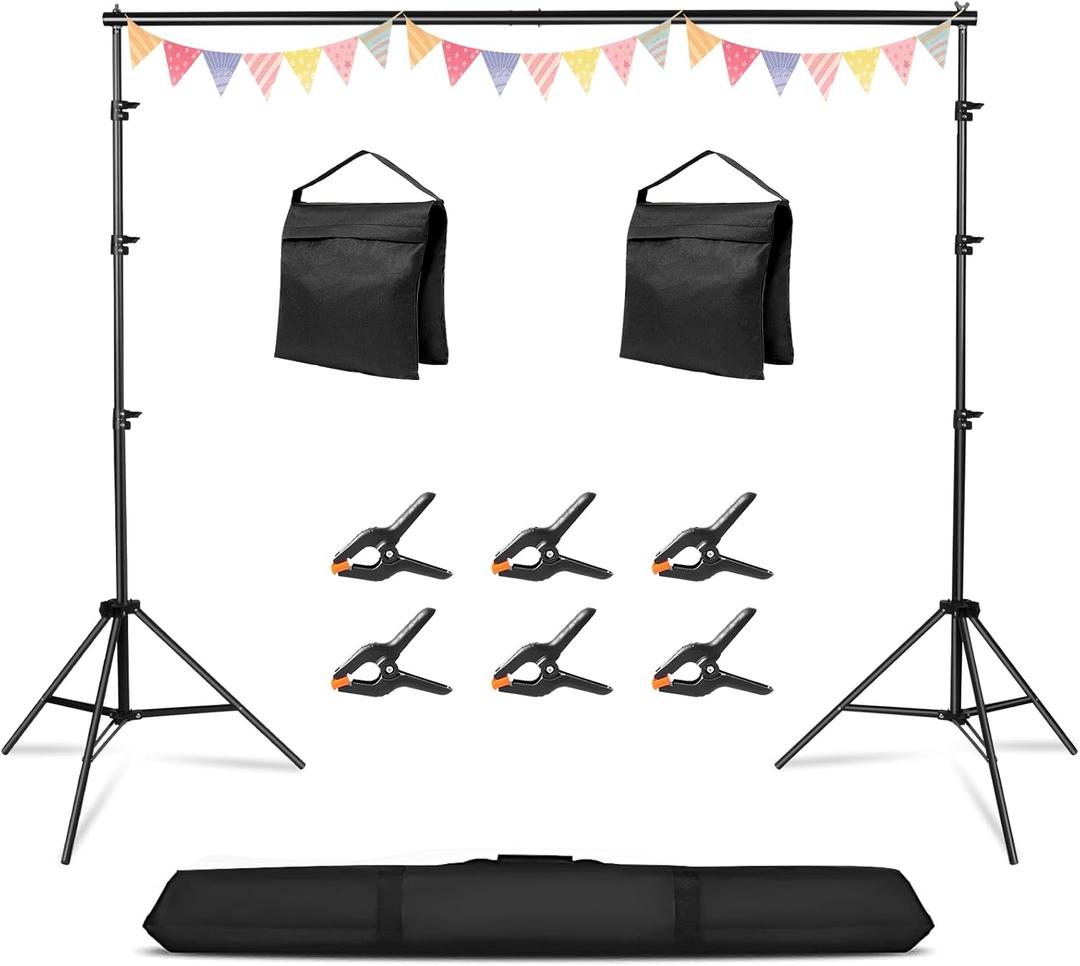 10x10FT Adjustable Photography Backdrop Stand Kit Photo Studio Background Support with 4 Crossbars 6 Clamps 2 Sandbags