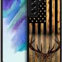 DJSOK Compatible with Samsung Galaxy S21 CaseDesign Pattern Back Bumper Anti Scratch Reinforced Corners Soft TPU Caver,Cases for Men Women-Wood Grain American Flag Buck Hunter Deer