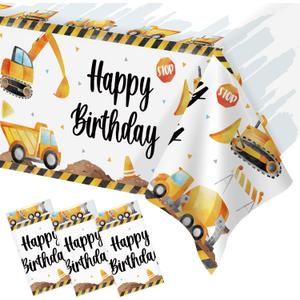 3 Pieces Construction Birthday Party Decorations Table Cloth,Construction Theme Large Size 54 x 108 Inch Rectangular Plastic Tablecloth Kids Boys Truck Party Supplies
