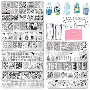 Nail Art Stamper Kit 12Pcs Stamping Template Nail Plates with 2 Nail Stamper 2 Scraper 1 Stamp Template Storage Bag Organizer