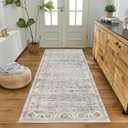 WITSHOCK 3x8 Runner Rugs for Hallway Bathroom: Machine Washable Non Slip Vintage Carpet - Low Pile Lightweight Print Rug for Kitchen Laundry Room Bedroom Beside Rug - Pet & Kids Friendly (Light Blue)