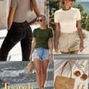 Ficerd 3 Pack Women's Ribbed T-Shirts, Cotton Short Sleeve Basic Tees Crewneck Fitted Tops Casual Shirts 2026 Summer Trendy (L)