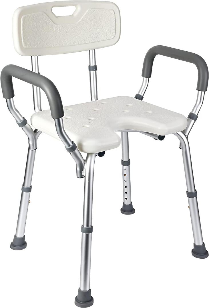 U Shower Chair Seat for Senior up to 350lb Capacity with Padded Armrests for Bathtub Slip Resistant Shower Seat Adjustable Height Shower Chair