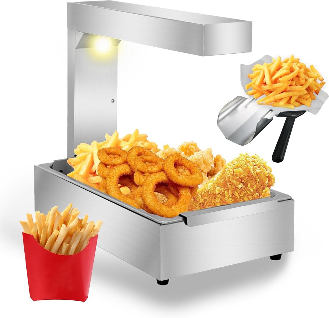Auveach 15L French Fry Food Warmer, Commercial Food Warmer with Heat Lamp, Stainless Steel Warming Cabinet Station, Fastfood Restaurant Snack Bar Buffet Supplies for Chips Fried Chicken Roast Meat