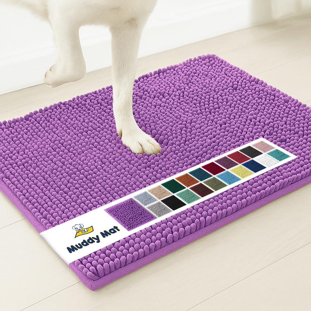 Muddy Mat® | Super Water Absorbent Door Mat Indoor, Microfiber Quick Dry Chenille Entryway Rug, Slip Resistant Front Door Mat, Indoor Mats for Entryway, Machine Washable Pet Rug, Purple 48"x60"
