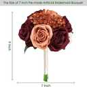 Wedding Bridesmaid Bouquets Set of 6, Artificial Silk Flowers Arrangement for Ceremony Marriage Proposal Party Anniversary Decorations - Burnt Orange & Burgundy