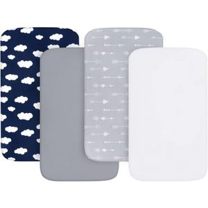 Baby Bassinet Sheets 4 Pack Compatible with 33" x 20" Mika Micky, Baby Delight, Dream On Me, AMKE and Other Rectangle Bassinet Mattress, Ultra Soft & Skin Friendly, Washer & Dryer (for Mika Mikcy & Baby Delight & Bedside Sleeper, Navy Blue Cloud)