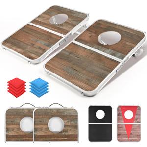 ROPODA Portable Cornhole Board Set, 24 x 16 in Corn Hole Games for Adults with 8 Bean Bags, Lightweight Aluminum Alloy Edging Cornhole Set for Outdoor Games, Beach and Tailgates. (Wood Color)