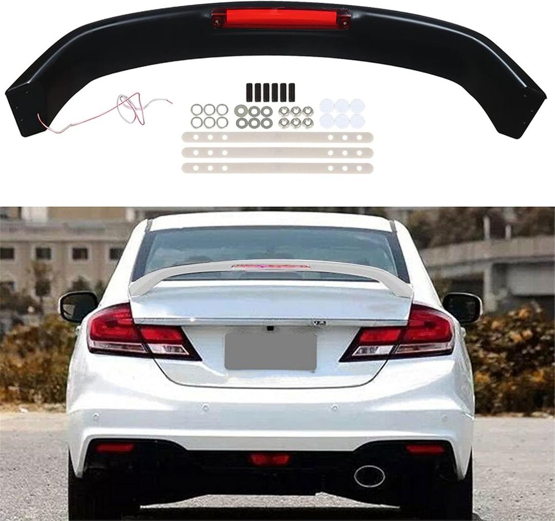 munirater Rear Trunk Spoiler Wing Black Brake Light Replacement for C-ivic