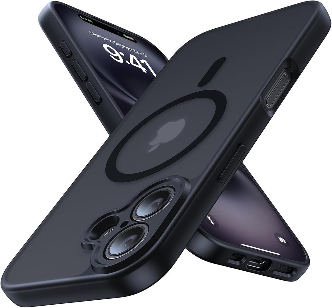 Magnetic for iPhone 16 Case,Upgraded [Full Camera Protection][Compatible with Magsafe][Military Grade Protection] Shockproof Slim Anti-Yellow Translucent Matte Phone Case for iPhone 16,Black