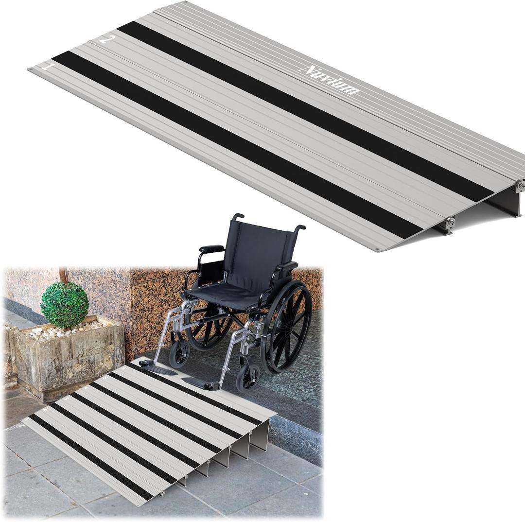 2" Rise Door Threshold Ramp with Updated Fixable Screws, Stable Portable Wheelchair Ramp for Home Steps, Aluminum Door Entry Ramps for Scooters, Power Chairs, Walkers, 800LBS Load Capacity