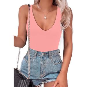 No brand Women’s Bodysuit Sexy Plunge Deep V Neck Backless Sleeveless Tank Thong Body Suits Outfits for Going Out XXL