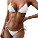 ZAFUL Women's Triangle Bikini Tie Side Whip Stitch String Bikini Two Piece Swimsuit Bathing Suits (Medium, 1-coffee)