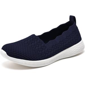 Puxowe Women's Walking Slip on Shoes, Knit Comfortable Slip Resistant Shoes for Women, Lightweight Breathable Low-Top Casual Fashion Sneakers Wide Navy Size 6.5 US