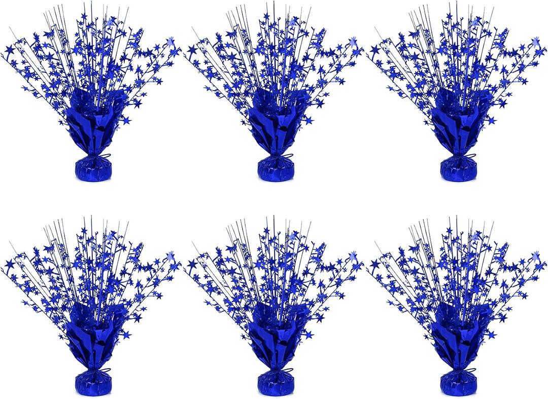 6 Pack Metallic Foil Spary Centerpieces for Tables, Blue Centerpieces for Tables Decorations, Star Brust Table Centerpieces for Birthday Graduation Wedding Baby Shower Party