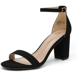DREAM PAIRS Women's Chunk Low Heel Pump Sandals (6.5, Black/Nubuck)