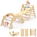 BlueWood Pikler Triangle Set 7in1 Foldable Baby Climbing Toys Wooden Montessori Climbing Set with Arch&Ramp&Ladder Baby Climber Indoor Jungle Gyms for Toddlers Montessori Toys - Rainbow