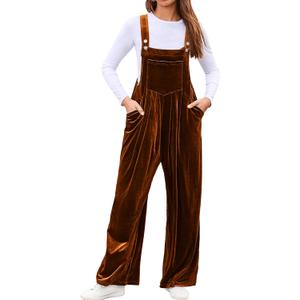 BerryGo Casual Velvet Sleeveless Loose Jumpsuits Dressy One Piece Wide Leg Overalls Long Pant Rompers For Women (Small, Orange)