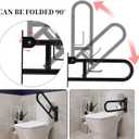 ZUEXT 24 Inch Matte Black Flip-Up Foldable Toilet Grab Bar w/Paper Holder
