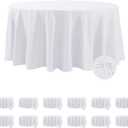 Fokitut 12 Pack Waterproof Round Tablecloth, 132 Inch, Stain Resistant and Wrinkle Polyester Table Cloth, Fabric Table Cover for Kitchen Dining, Wedding, Party, Holiday Dinner-White