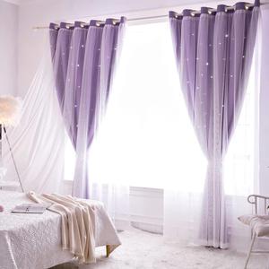 TONGCAN 
Purple Star Curtains for Girls Bedroom Double Layer Star Cut Out Curtains for Living Room 2 Panels Set 63 Inch Hollow Out Blackout Curtains for Nursery (Purple, 2 Panels W52 X L63 Inches)