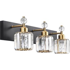 PRESDE Crystal 3 Light Bathroom Vanity Lights Black and Gold Bathroom Lights Fixtures Over Mirror Modern Bath Wall Lighting