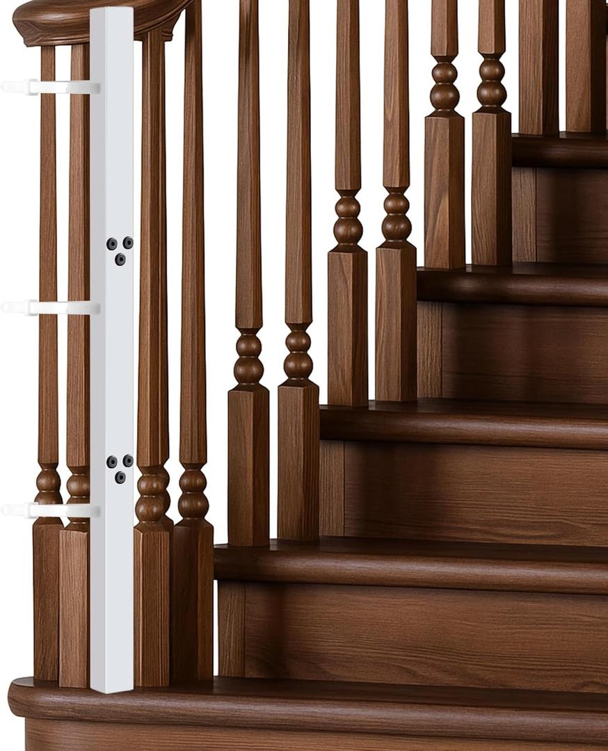 Chunful Universal Baby Gate Banister Adapter Wood No Hole Stairway Banister Adapter Mounting Kit for Pet Fit Round, Square, Irregular Post up to 42" Tall, Gate Not Included(White)