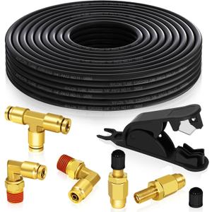 Air Line Service Replacement Kit for Air Bags Suspension,1/4" Air Line 32.8 FT PA Hose Tubing,1/4" Union Tee Elbow DOT Air Push To Connect Fittings, Schrader Valve (1/4)