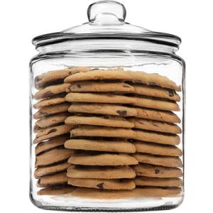 1 Gallon Glass Cookie Jar with Lid Glass Jar with Lid - Airtight Food Storage Container for Cookies, Candy, Flour, Dog Treats Clear Large Kitchen Jar for Pantry - Glass Containers with Lids