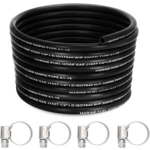 1/4" Marine Fuel Line Hose - 25 FT SAE J1527 Type A1-15 Rubber Fuel Line for Boats, Outboards & Marine Engines