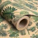 RUSPEPA Kraft Wrapping Paper Roll - Green Leaf Pattern - 30 Inches x 100 Feet