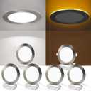 ZYC Recessed Lighting 6 Inch - 12W 1100LM LED Recessed Ceiling Light with Night Light,5CCT 2700K-6000K Selectable Ultra-Thin Lighting, Dimmable Canless Wafer Downlight,Pack of 6 Brushed Nickel.