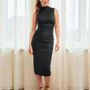 CIDER Bodycon Dresses for Women Mock High Neck Sleeveless Ruched Work Dress | Cocktail Elegant Midi Dress, Classic Summer Fall Outfits (M)