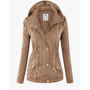 Lock and Love Women's Casual Military Anorak Jacket - Lightweight Detachable Hooded Safari Utility, Size M