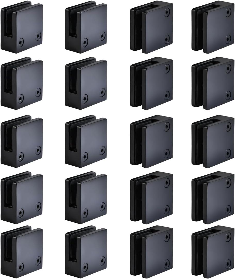 Glass Clamp4PCS Adjustable Glass Shelf Bracket, 1/3 "-1/2 " 304 Stainless Steel Glass Clamps, Glass Clamp Bracket is Suitable for Railing, Stairs, Glass Wall, All Kinds of Glass (Black-20pcs)