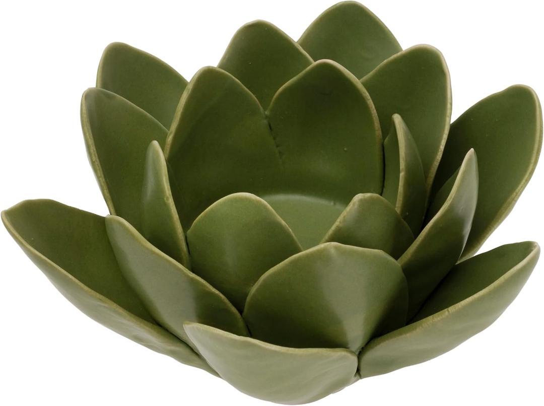 Boston International Stoneware Tealight Holder Decorations for Home Spa Meditation, 5.5", Sage Flower