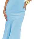 Summer Satin Tube Top Strapless Midi Dress for Women 2025 Formal Ruched Backless Wedding Guest Long Dresses Blue XL
