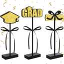 Black Gold Glitter Centerpieces for 2026 Graduation Decorations,Wooden Signs Grad Table Topper,Graduation Table Decorations for Class Of 2026 Party Decor and Party Favor(3 Pcs)