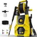 5000PSI PowerWasher with 4 Quick Connect Nozzles, Foam Cannon for Car, Lane, Patio Cleaning, Hydro Jet Pressure Hose Water Wand for Gutter Patio Car Garden Window, Yellow