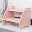 AMBIRD Wooden Step Stool, Two Step Stools Toddler 300 lbs Capacity with Safety Non-Slip Pads and Handles, Bamboo Step Stool for Bathroom, Kitchen Dual Height Step Stools for Kids (Pink) (13.2'' H)