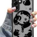 Compatible with MagSafe Case for Samsung Galaxy S25, Cute Black Cat Aesthetic Pattern Magnetic Design Phone Case, Soft TPU Protective Phone Cover for Women Girls-Black