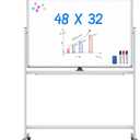 Maxtek Rolling White Board on Wheels 48x32 inch Double Side Magnetic Dry Erase Board with Stand, Aluminum Frame Easel Mobile Standing Whiteboard for Office, Classroom & Home (Silver Frame)