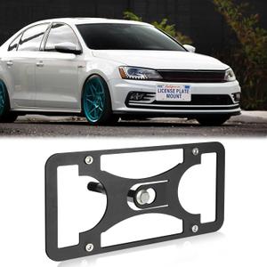 Front Bumper License Plate Frame Compatible with Volkswagen (VW Jetta Mk6 2015-2018), No Drill Tow Hook License Plate Bracket Holder Mounting Kit Car Accessories