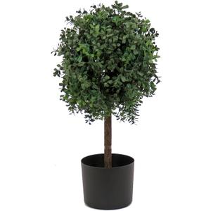 National Tree Company 2 ft Artificial Boxwood Single Ball Topiary, Realistic Fake Tree Potted Plant, Black Nursery Pot