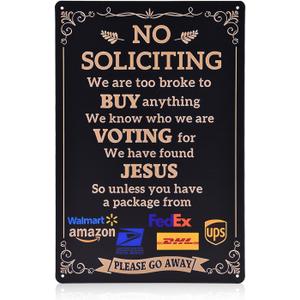 No Soliciting Sign for House,Humorous No Soliciting Sign for Front Door,Humorous Anti-Salesman Door Hanger Outdoor Yard Sign for Home and Front Door,12x8 Inches Weatherproof Aluminum Sign