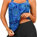 Women Two Piece Tankini with Shorts - Blouson Bathing Suit Halter Bandeau Top Swimsuit with Boyshorts Swimwear (Large, Blue Paisley)