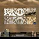 3D Mirror Wall Stickers, Acrylic Square Geometric Pattern DIY Art Decals, Self Adhesive Mirror Plastic Wall Sheet Tiles Home Decoration for Living Room Bedroom Stair Wall Decor (Floral- 8pcs)