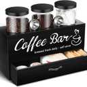 3 Pcs Coffee Canister Set with Shelf and Spoon Plastic Coffee Bean Storage Container with Lids Coffee Storage Box with Drawer Food Storage Jars for Coffee Bar Kitchen (Black)