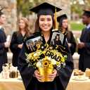 4 Set Graduation Centerpieces for Tables 8 Grad Photo Display 28 Class of 2026 Centerpiece Sticks 4 Gold Metal Bucket for Graduation Table Picture Display Party Decorations