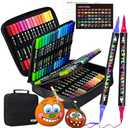 IVSUN Acrylic Paint Pens, 60 Colors Dual Tip Paint Markers with Fine Tip and Brush Tip for Stone, Wood, Canvas, Calligraphy, Ceramic, Metal, Glass, Rock Painting, DIY Crafts Art Supplies Kit (2 packs)